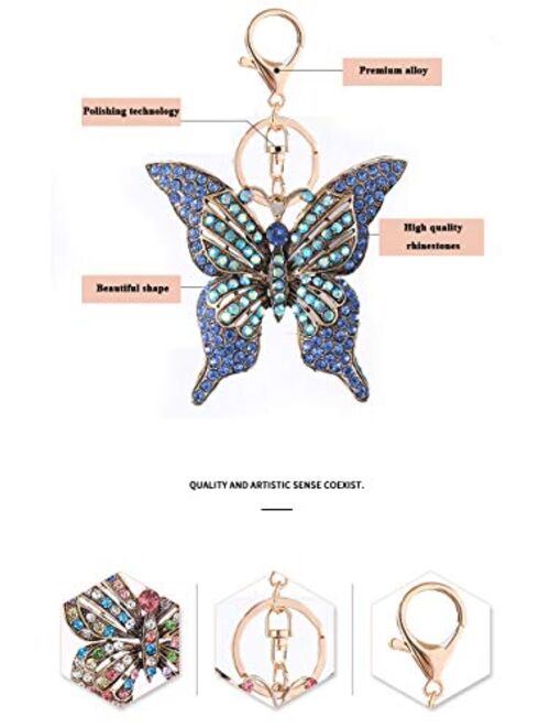 Wanlian Butterfly Rhinestone Keychain,Sparkling Alloy Charm Keyring Pendant