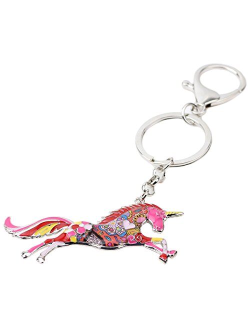BONSNY Enamel Alloy Horse Unicorn Key Chains Rings For Women Girl Car Purse bag Charms Gift Accessories Jewelry (Red)