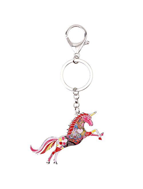 BONSNY Enamel Alloy Horse Unicorn Key Chains Rings For Women Girl Car Purse bag Charms Gift Accessories Jewelry (Red)