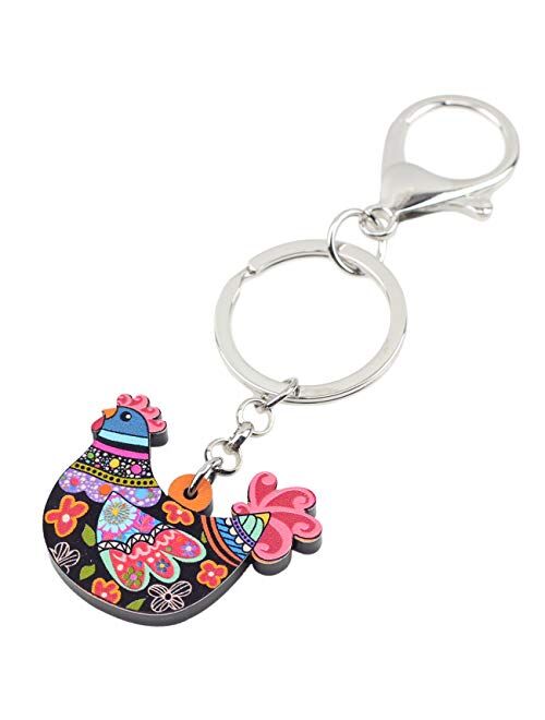 Bonsny Acrylic Floral Hen Chicken Keychains Key Ring Car Purse Bags Pets Lover Charms Animal Gifts