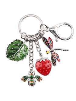 Enamel Hawaii Tropic Summer Collection Bee Strawberry Dragonfly Leaf Keychains Key Ring Car Purse Bags Charms