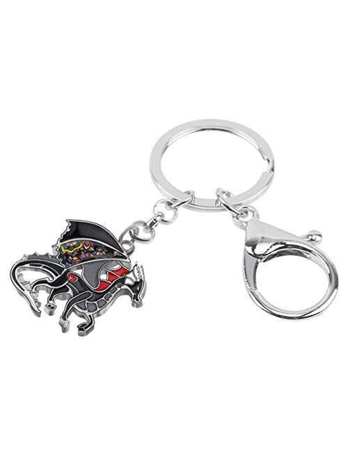 BONSNY Enamel Metal Novelty Fantasy Dragon Dinosaur Key Chains For Women Gift Car Purse Rings Charms Lucky Symbol