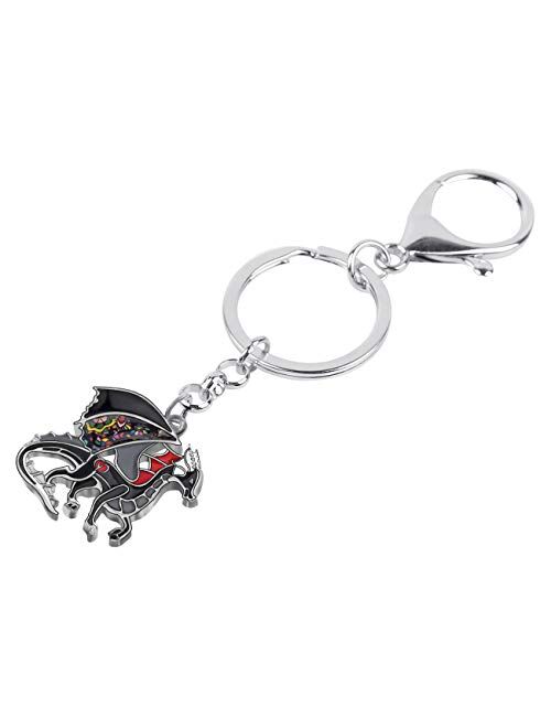 BONSNY Enamel Metal Novelty Fantasy Dragon Dinosaur Key Chains For Women Gift Car Purse Rings Charms Lucky Symbol