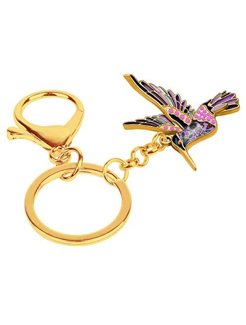 Bonsny Enamel Alloy Floral Hummingbird Bird Key Chain Keychain Ring Animal Jewelry For Women Girls Bag Car Charms Gift