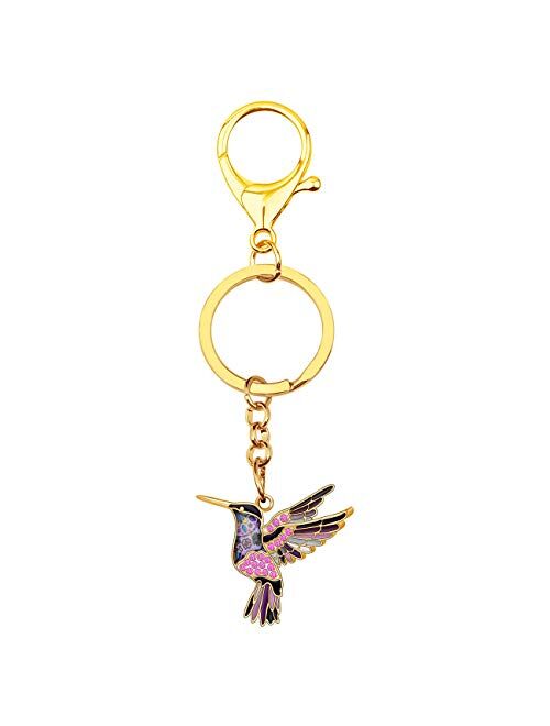 Bonsny Enamel Alloy Floral Hummingbird Bird Key Chain Keychain Ring Animal Jewelry For Women Girls Bag Car Charms Gift