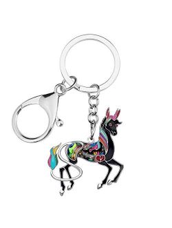 Enamel Metal Rhinestone Floral Unicorn Keychains Key Car Purse Bags Charms Party Favors