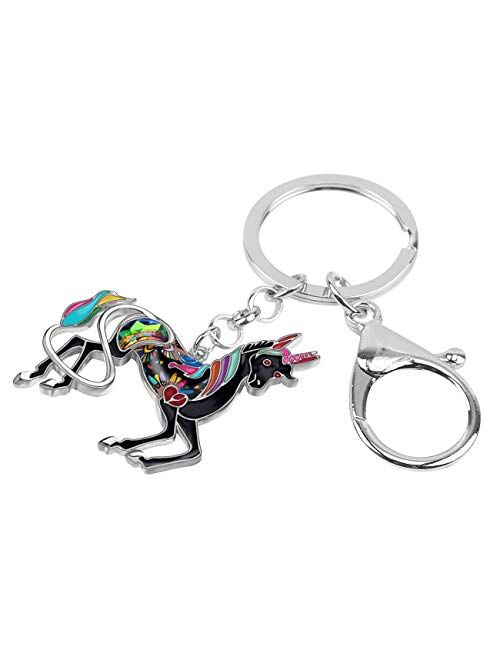 Bonsny Enamel Metal Rhinestone Floral Unicorn Keychains Key Car Purse Bags Charms Party Favors