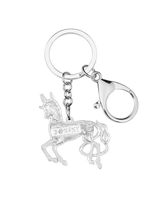 Bonsny Enamel Metal Rhinestone Floral Unicorn Keychains Key Car Purse Bags Charms Party Favors