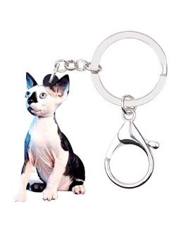 Acrylic Novelty Canadian Hairless Sphynx Cat Keychains Key Ring Car Purse Bags Pets Lover Animal Gifts