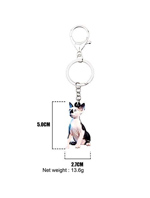 Bonsny Acrylic Novelty Canadian Hairless Sphynx Cat Keychains Key Ring Car Purse Bags Pets Lover Animal Gifts
