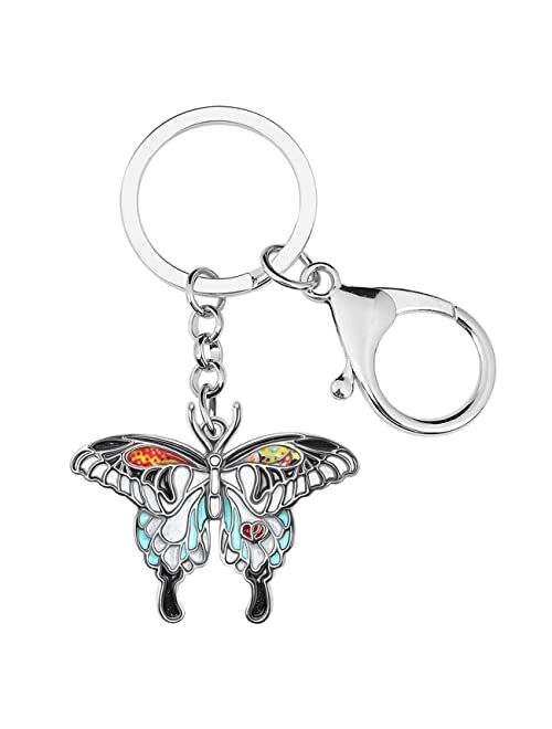 BONSNY Enamel Metal Floral Butterfly Keychains For Women Car bag Rings Novelty Charms GIfts