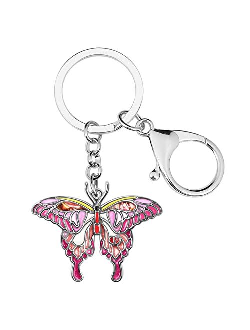 BONSNY Enamel Metal Floral Butterfly Keychains For Women Car bag Rings Novelty Charms GIfts