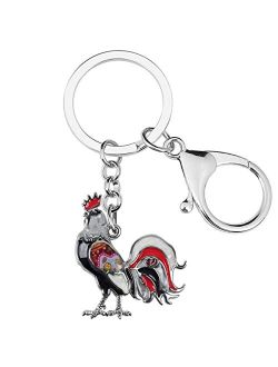 Enamel Metal Farm Chicken Rooster Keychains For Women Car bag Rings Novelty Charms GIfts