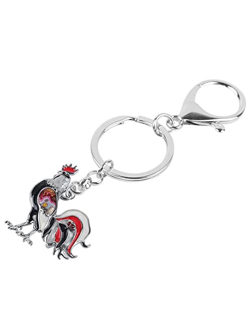 BONSNY Enamel Metal Farm Chicken Rooster Keychains For Women Car bag Rings Novelty Charms GIfts