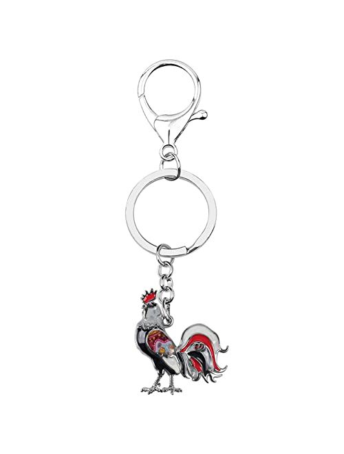 BONSNY Enamel Metal Farm Chicken Rooster Keychains For Women Car bag Rings Novelty Charms GIfts