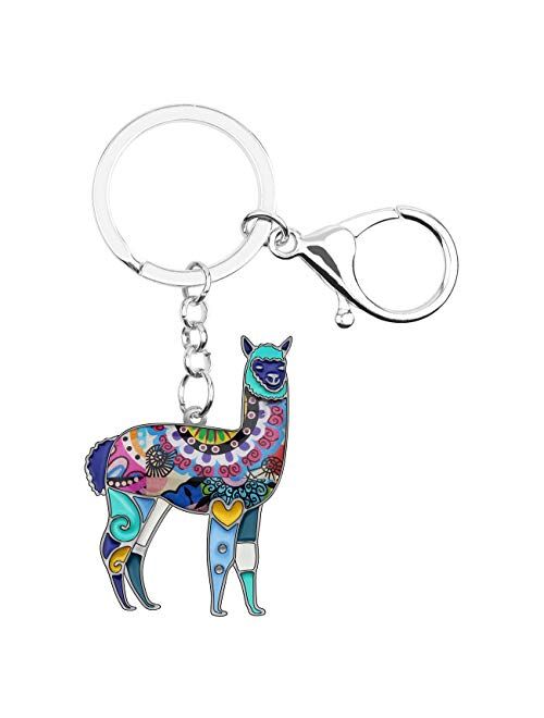 Bonsny Enamel Cute Tropic South American Floral Alpaca Keychains Key Ring Car Purse Bags Charms Accessories