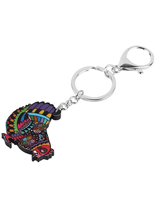 BONSNY Acrylic Floral Hen Chicken Keychains Key Ring Car Purse Bags Charms Farm Animals Lover Gifts
