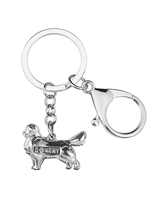 BONSNY Enamel Metal Golden Retriever Dog Keychains For Women Kids Car Purse bag Rings Charms Pets Gift