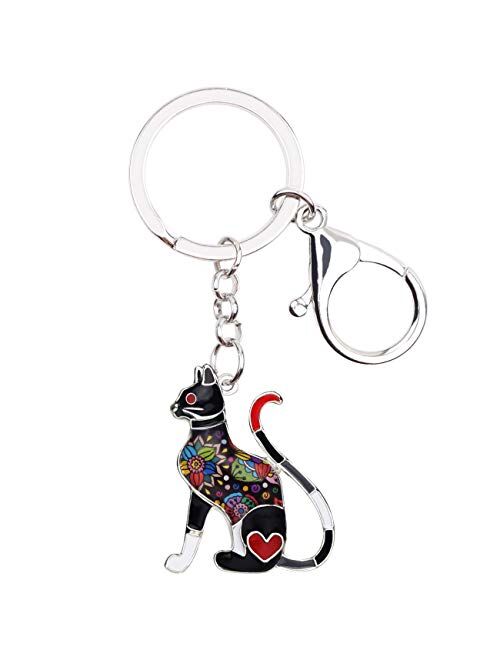BONSNY Enamel Alloy Chain Metal Cat Keychains Cute For Women Car bag Rings Novelty Charms GIfts