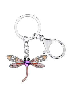 Enamel Alloy Rhinestone Floral Dragonfly Keychains Key Car Purse Bags Charms Nature Design