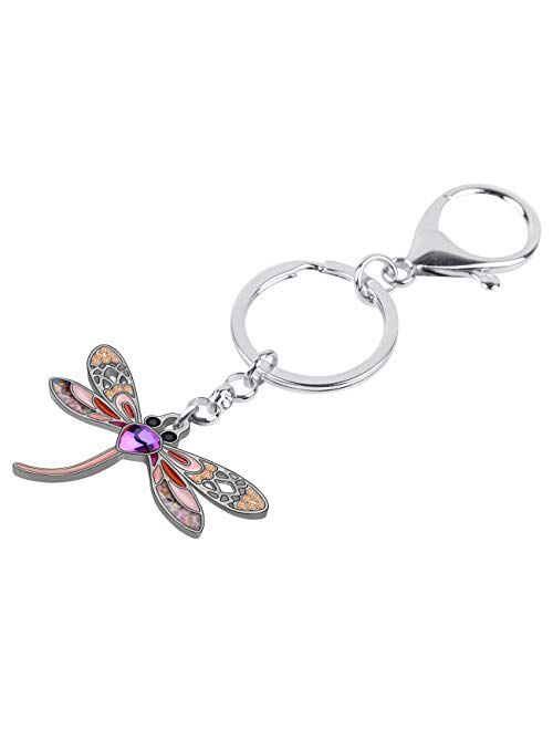 Bonsny Enamel Alloy Rhinestone Floral Dragonfly Keychains Key Car Purse Bags Charms Nature Design