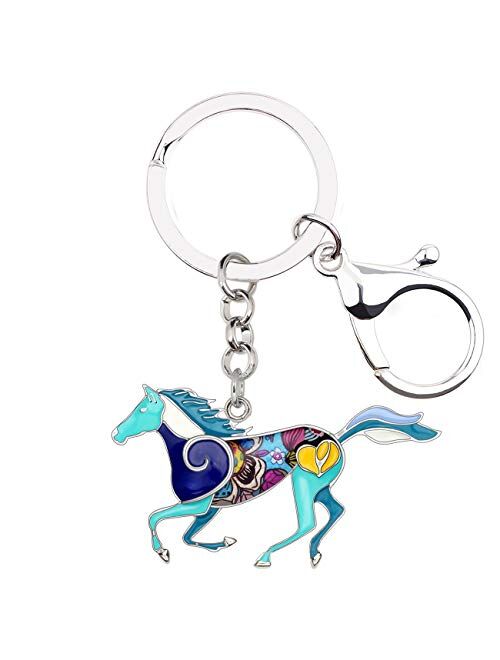 Bonsny Enamel Cute Funny Saftey Running Heart Horse Keychains Key Ring Car Purse Bags Charms Unique Accessories
