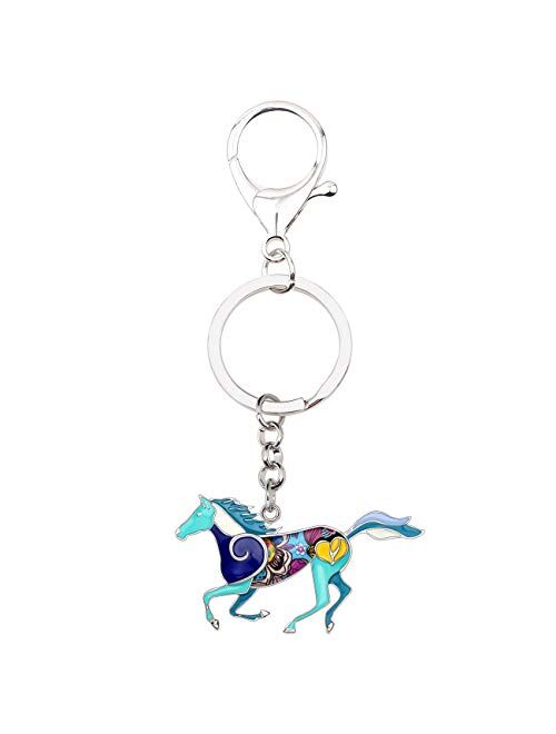 Bonsny Enamel Cute Funny Saftey Running Heart Horse Keychains Key Ring Car Purse Bags Charms Unique Accessories