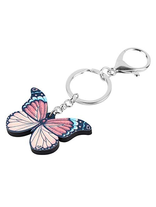 BONSNY Morpho Menelaus Butterfly Key chains For Women Car Purse bag Rings Pendant Charms
