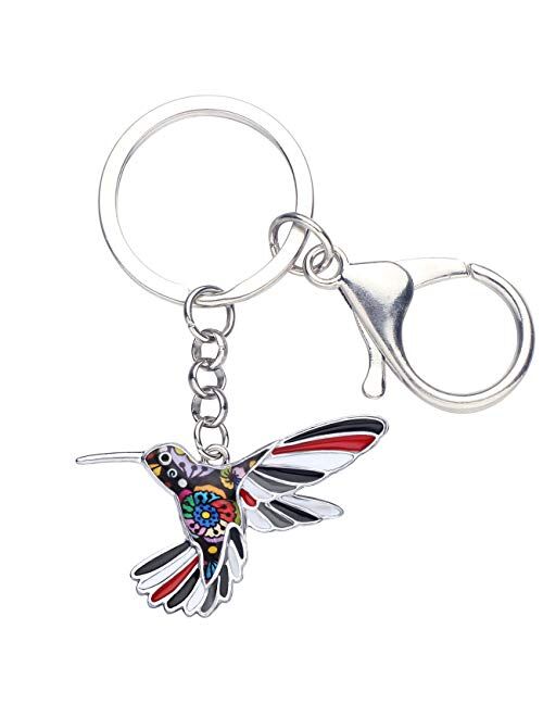 BONSNY Enamel Metal Hummingbird Key chains For Women Girls Gifts Car Purse Birds Pendant Charms