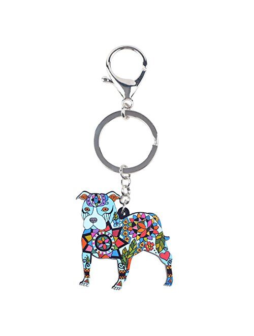 Bonsny Pit Bull Dog Key Chain Keyring for Women Gifts Purse Handbag Charm Jewelry