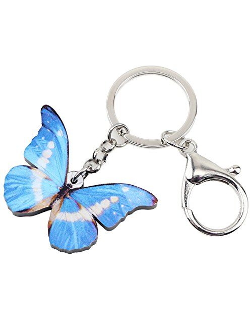 BONSNY Rainforest Morpho Helena Butterfly Key Chains For Women GIFT Rings INSECT Charms