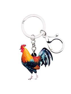 Acrylic Colorful Rooster Chicken Keychains Key Ring Car Purse Bags Pets Lover Farm Animal Gifts