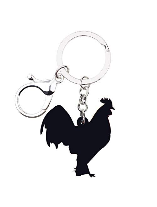 Bonsny Acrylic Colorful Rooster Chicken Keychains Key Ring Car Purse Bags Pets Lover Farm Animal Gifts