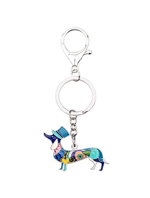 BONSNY Enamel Metal Dachshund Dog Key Chains For Women Girl Car Purse bag Rings Charms Pets Gift