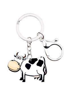 Acrylic Sweet Colorful Cow Dairy Cattle Keychains Key Ring Car Purse Bags Farm Animal Lover Gifts