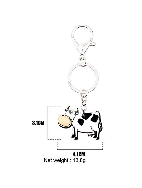 Bonsny Acrylic Sweet Colorful Cow Dairy Cattle Keychains Key Ring Car Purse Bags Farm Animal Lover Gifts