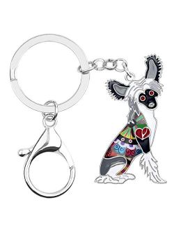 Enamel Metal Heart Rhinestone Chinese Crested Dog Key Chains For Women Kids Car Purse bag Rings Charms Pets Gift