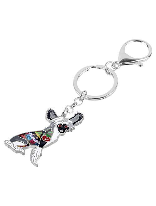 BONSNY Enamel Metal Heart Rhinestone Chinese Crested Dog Key Chains For Women Kids Car Purse bag Rings Charms Pets Gift