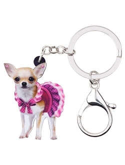 Acrylic Chihuahua Dog Keychains Key Ring Car Purse Bags Pets Lover Charms Gifts