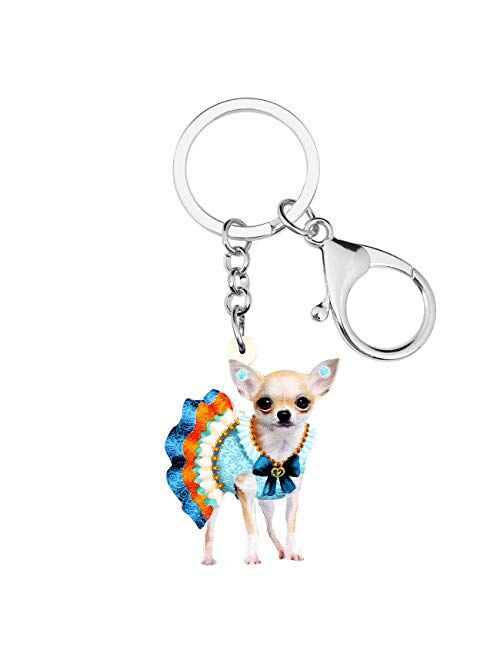 BONSNY Acrylic Chihuahua Dog Keychains Key Ring Car Purse Bags Pets Lover Charms Gifts