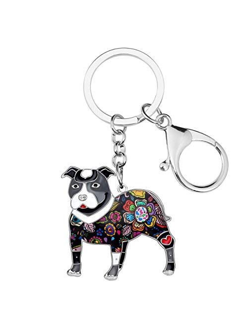 Bonsny Enamel Metal American Pit Bull Terrier Dog Keychains Key Car Purse Bags PETS Charms Gifts