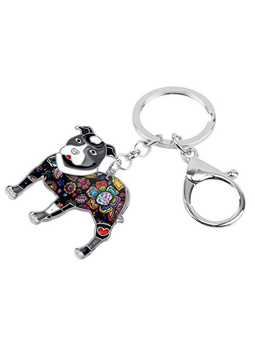 Bonsny Enamel Metal American Pit Bull Terrier Dog Keychains Key Car Purse Bags PETS Charms Gifts