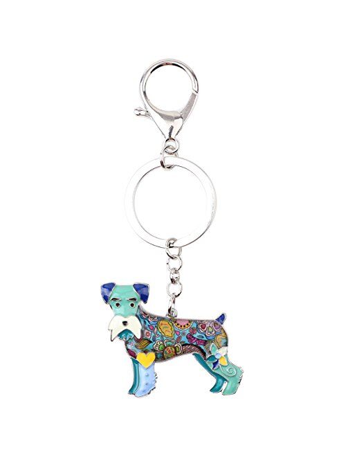 Bonsny Enamel Alloy Heart Lover Schnauzer Dog Key Chains For Women Car Charms Gift