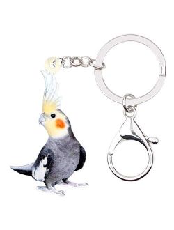 Acrylic Grey Cockatiel Parrot Bird Keychains Key Ring Car Purse Bags Birds Lover Animal Gifts