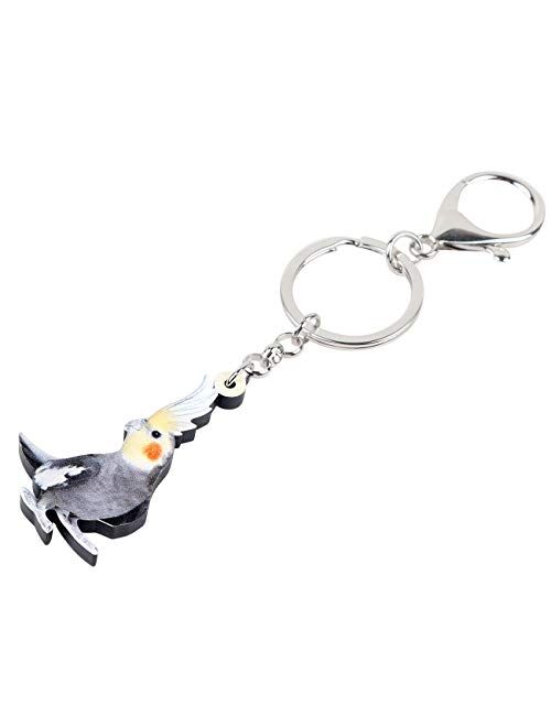 Bonsny Acrylic Grey Cockatiel Parrot Bird Keychains Key Ring Car Purse Bags Birds Lover Animal Gifts