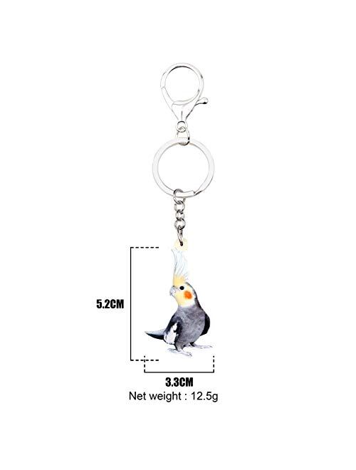 Bonsny Acrylic Grey Cockatiel Parrot Bird Keychains Key Ring Car Purse Bags Birds Lover Animal Gifts