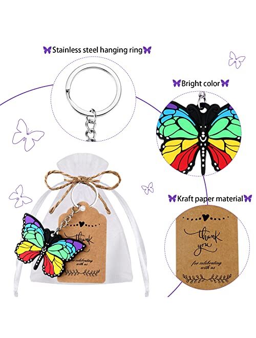 Hicarer 109 Pieces Butterfly Party Favors with 36 Sets Butterfly Keychains Organza Bags and 36 Thank You Kraft Tag with Rope Baby Shower Return Gifts for Guests Girls Kid