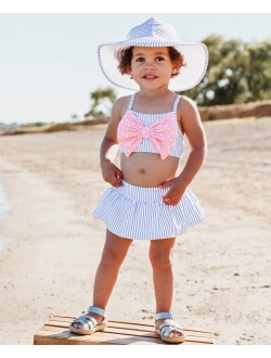 Baby Girls Skirted Bikini Swimsuit with Bow Swim Hat Set, 2 Piece