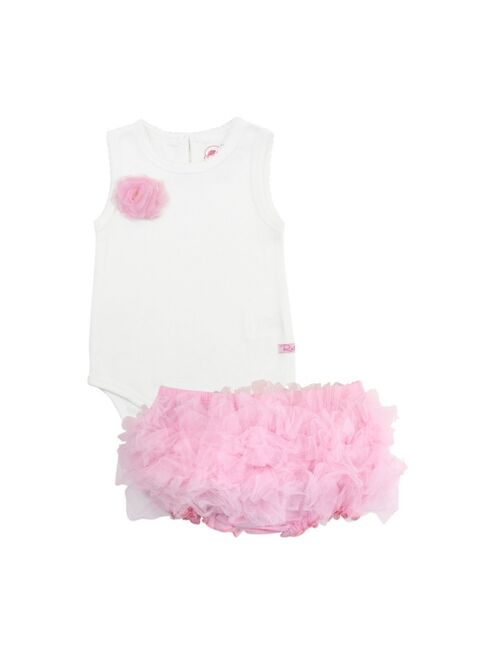 RuffleButts Baby Girl Flower Bodysuit and Ruffle Bloomer Set