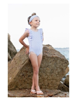 Baby Girl's Waterfall Ruffled Swimsuit Swim Headband Set